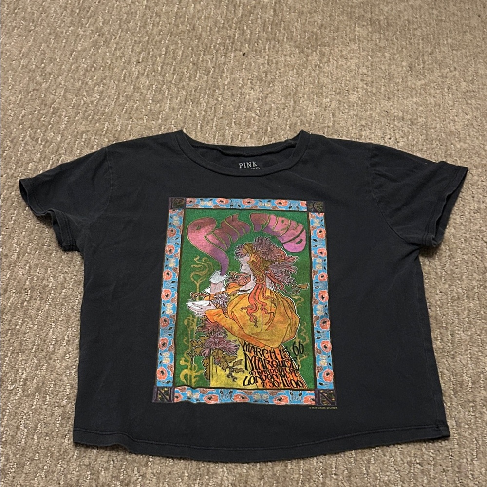 PINK FLOYD Black Graphic Crop Tee with Colorful Psychedelic Print